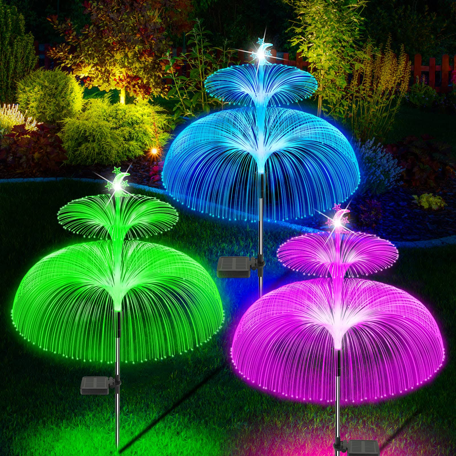 ZWJBSGY Solar Lights Outdoor - New Upgraded Solar Jellyfish Light, 3 Pack Waterproof Colored Changing Solar Flowers Garden Lights for Pathway Patio