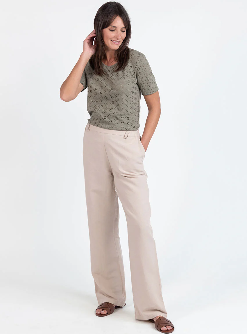 Tee-shirt femme en maille ajourée coton vert kaki