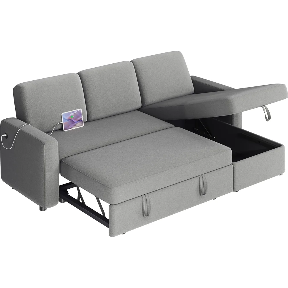 Reversible Sectional Sofa with USB Type-C Ports for Livingroom, Light Gray(Light Gray) - Image 4