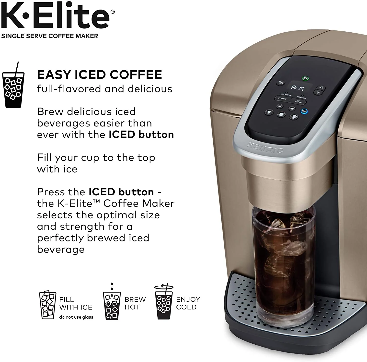 K-Elite Coffee Maker, Single Serve K-Cup Pod Coffee Brewer, With Iced Coffee Capability, Brushed Slate(Gray) - Image 8