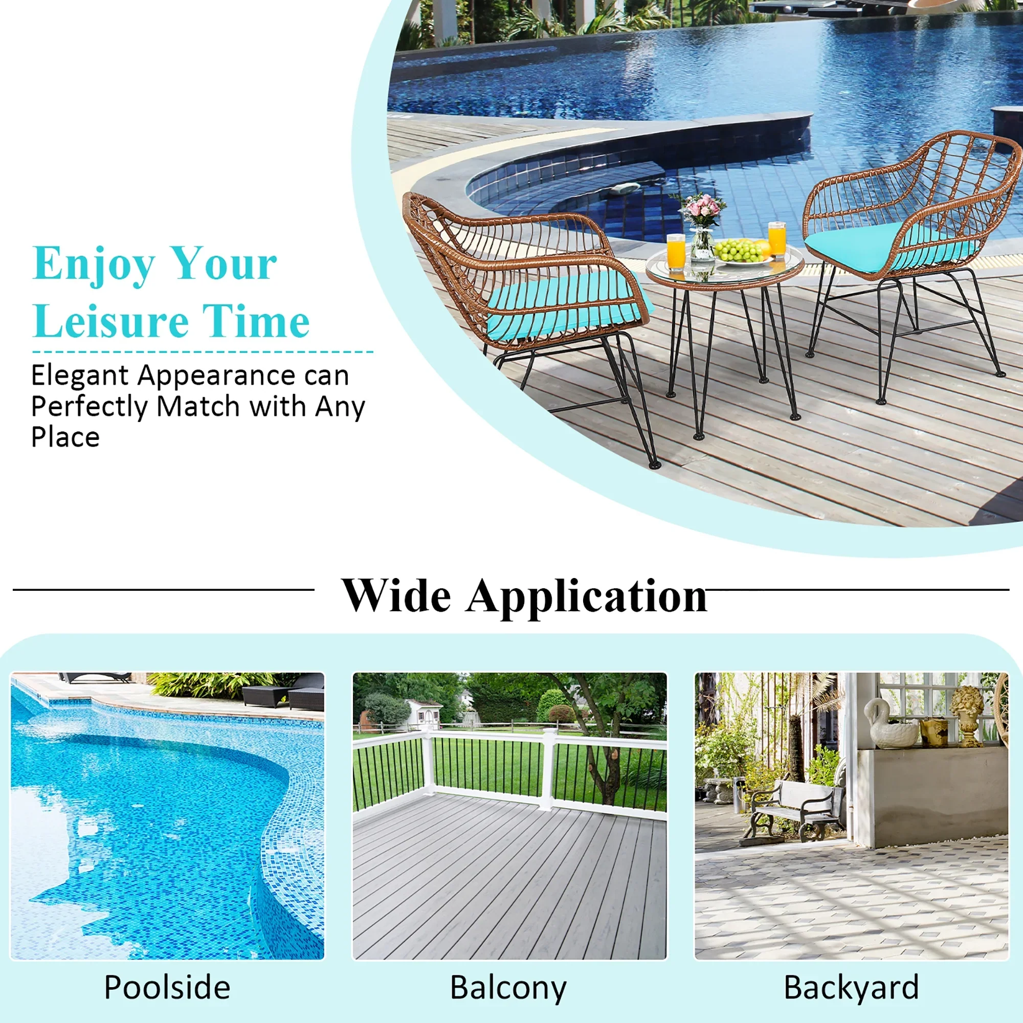 Costway 3PCS Patio Rattan Bistro Set Coffee Table Armchair Garden Red Cushion
