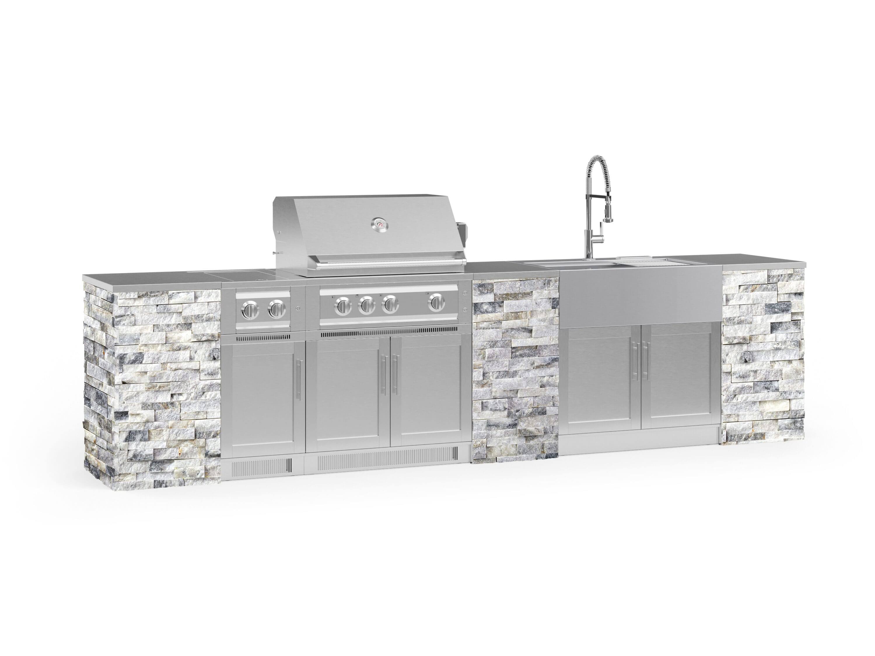 Outdoor Kitchen Signature Series 11 Piece Cabinet Set with 33 in. Liquid Propane Gas Platinum Grill NewAge Products