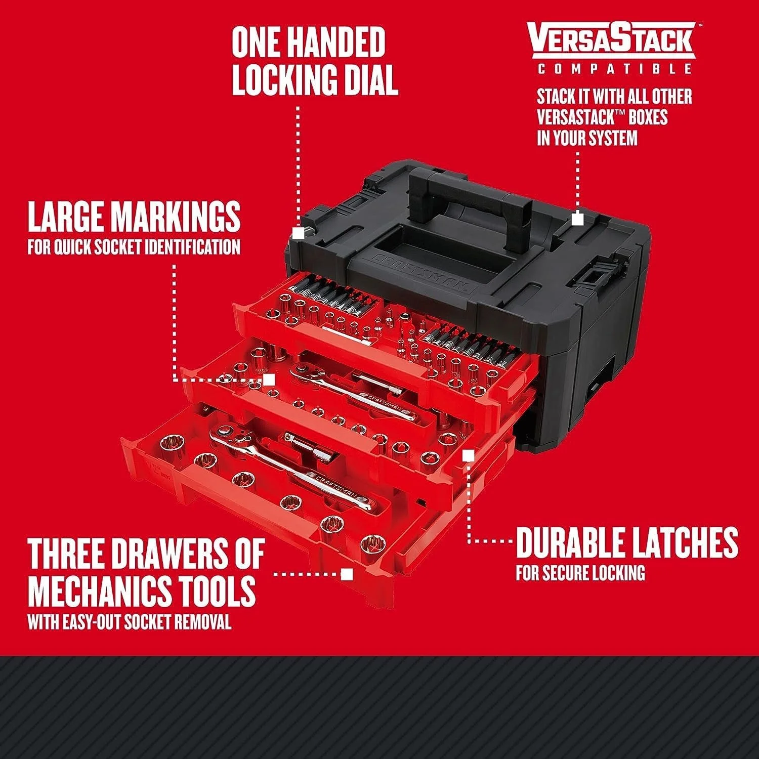 VERSASTACK Mechanics Tool Set, 1/4 in, 3/8 in, and 1/2 in Drive, 230 Piece (CMMT45306)(230 Piece Set) - Image 4