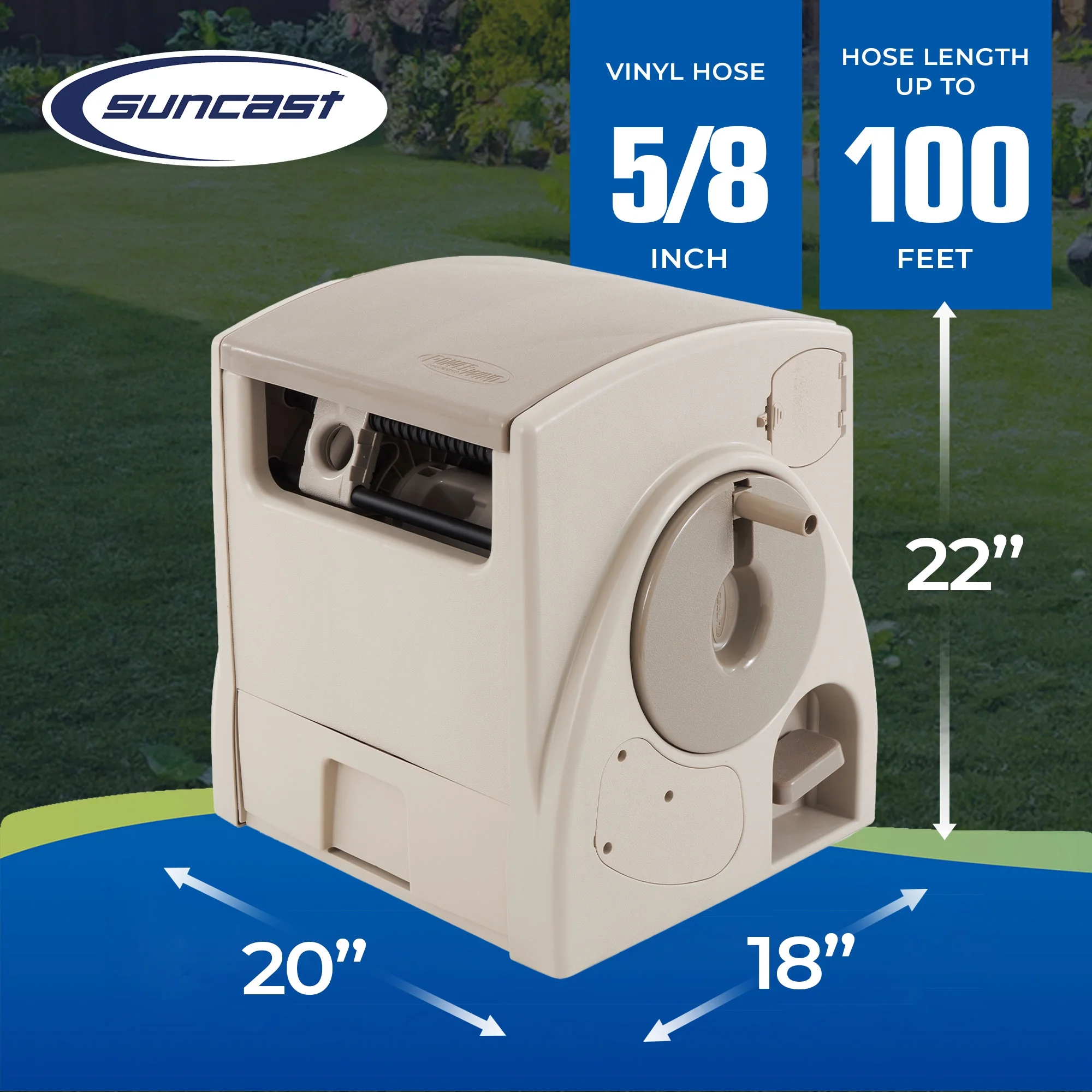 Suncast 100 - Ft. Powerwind Automatic Rewind Hose Reel, Light Taupe (2 Pack)