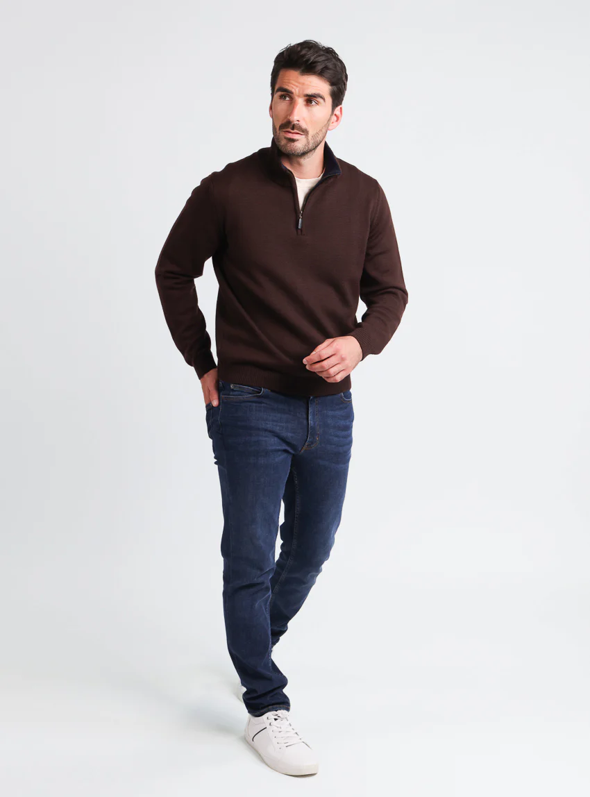 Pull homme col camionneur en laine marron