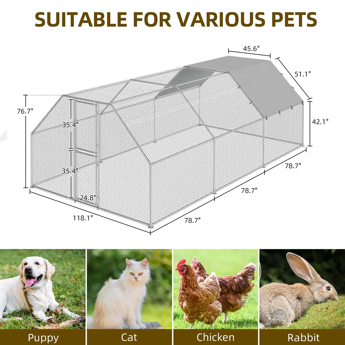 Uforic Chicken Run Coop 19.1 x 9.8 x 6.4 Ft Large Metal Chicken Coop, Walk - in Hen Cage, Outdoor Poultry Cage with Waterproof Cover and Wire Mesh for Backyard, Yard Outdoor