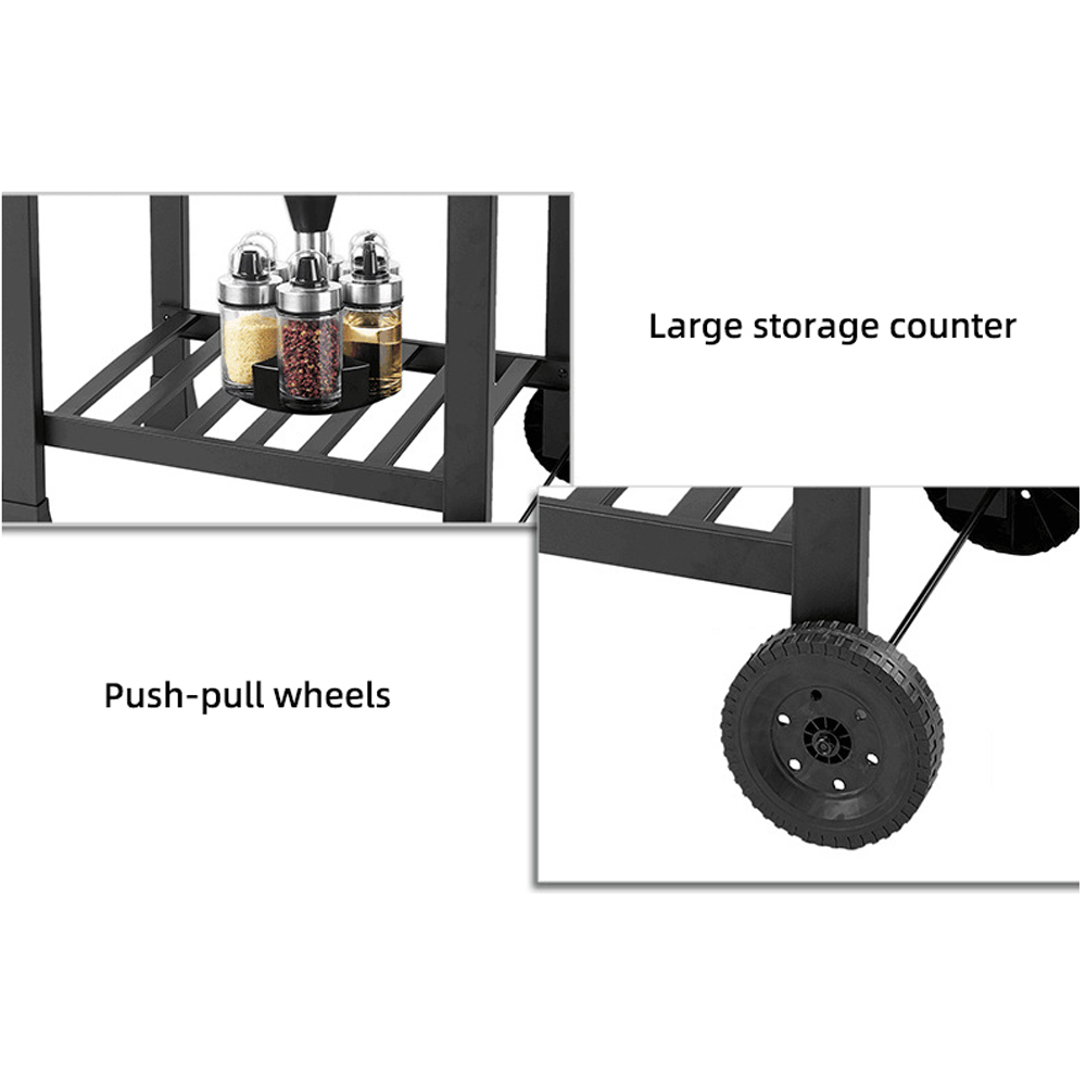 Outdoor Home & Garden Barbecue Grill Trolley with Removable Iron Charcoal Tool Black Stainless Steel Carbon Steel Courtyard