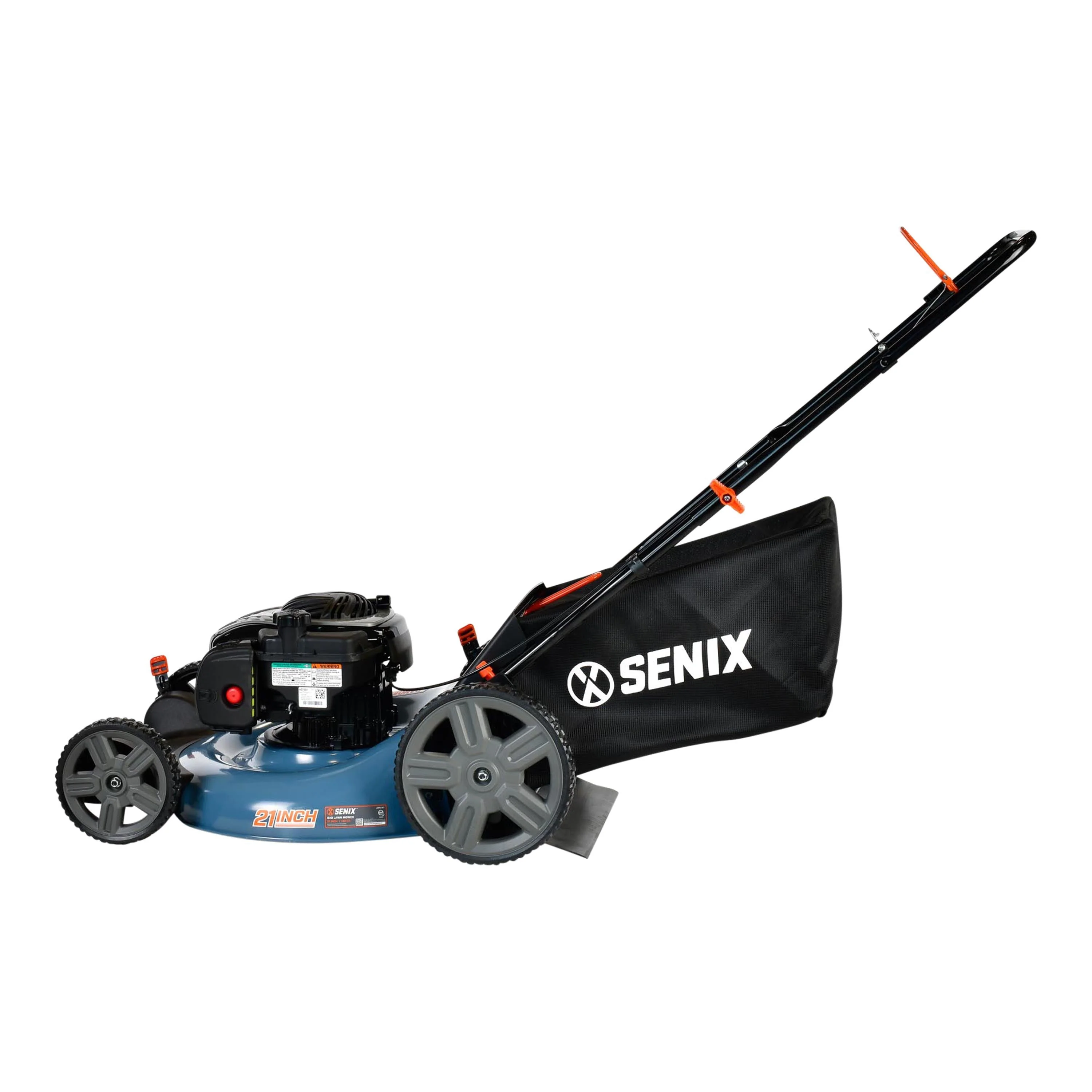 SENIX Gas Lawn Mower, 21 Inch, 140 cc 4 Cycle Briggs Stratton Engine, 3 In 1 Push Lawnmower, 6 Position Height Adjustment with 11 Inch Rear Wheels, LSPG M7, Blue(B Black) Image 5