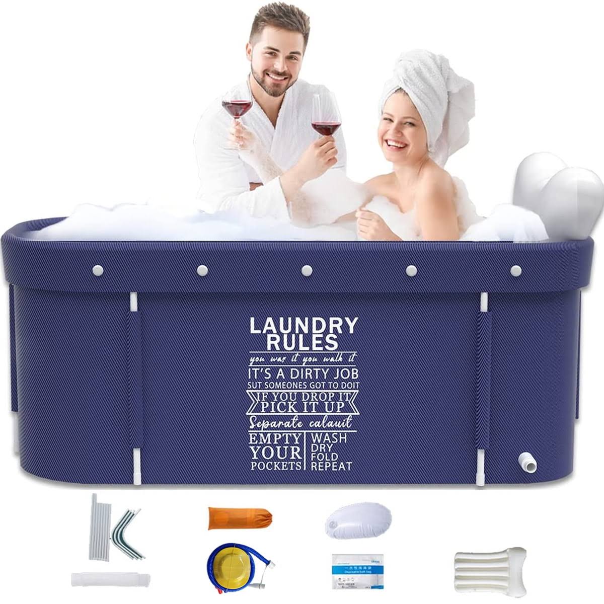 BH Large Foldable Bathtub Portable Soaking Bath Tub Ice Bathtub Hot Bathtub Eco-Friendly Bathing Tub with Back Pad for Shower Stall,Thickening with