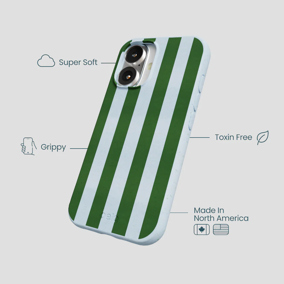 Powder Blue Big Evergreen Stripes iPhone 16 Case