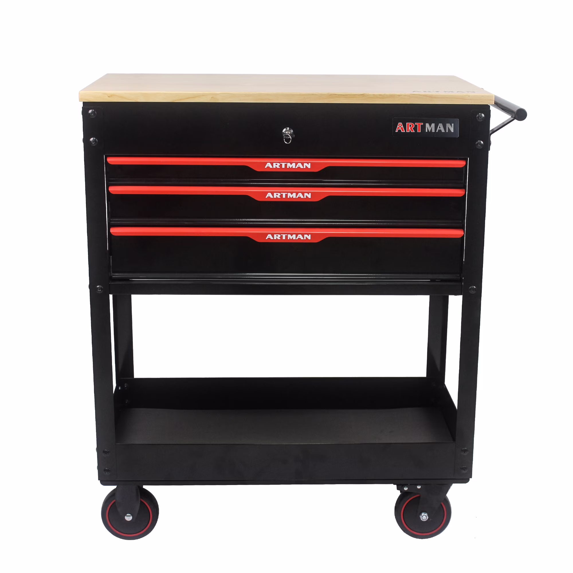 38-Inch Rolling Tool Chest, Tool Box with 3-Drawer, Multifunctional Mobile Tool Cabinet with Wheels and Wooden Top, Drawer Liner, Tool Cart for Workshop Mechanics Garage, Home Improvement
