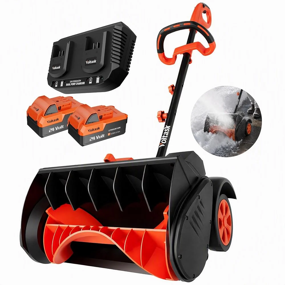 VOLTASK 48V 16-Inch Brushless Cordless Snow Shovel with Wheels, Orange