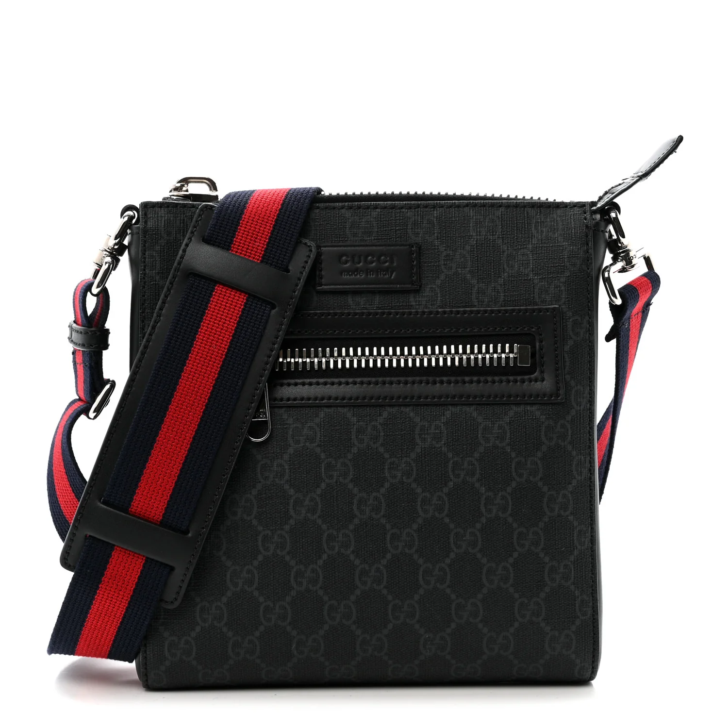 GG Supreme Monogram Web Small Flat Messenger Bag Black Grey