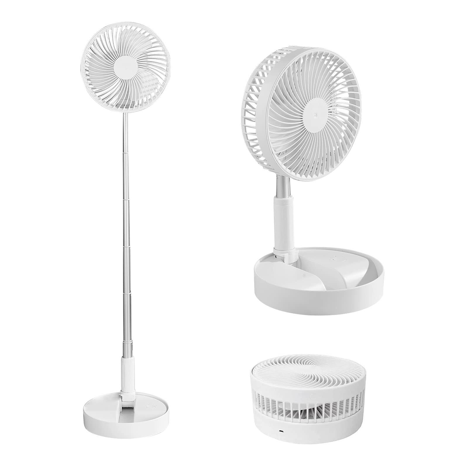 LOREAD Portable Desk Fan,Foldable Fan Pedestal Stand Floor Fan Adjustable Height from 14.2 inch to 39inch, 4 Speeds & Time Settings, 7200mAh Rech
