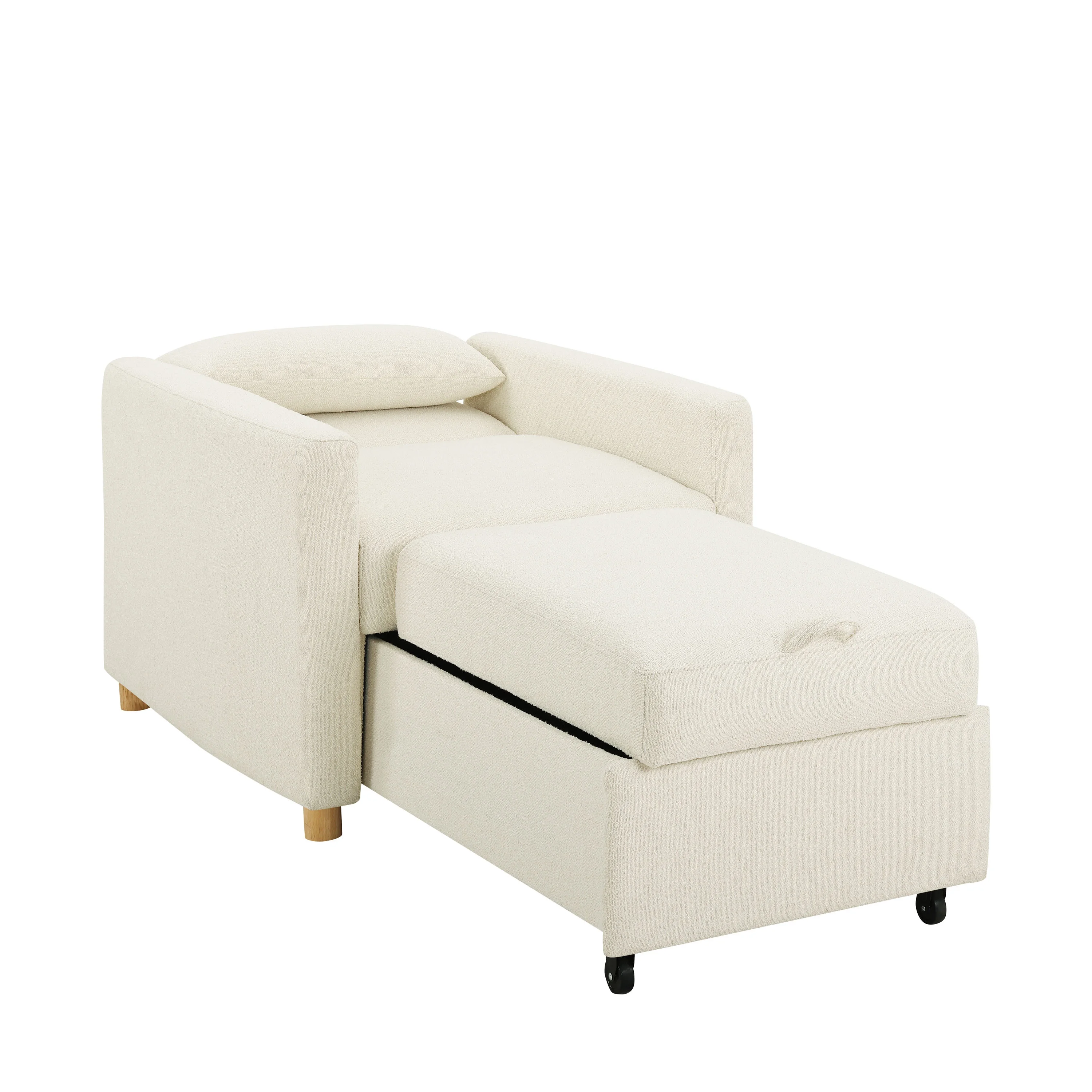 Carly Scandinavian Style Convertible Chair, Ivory Fabric(Ivory) - Image 4