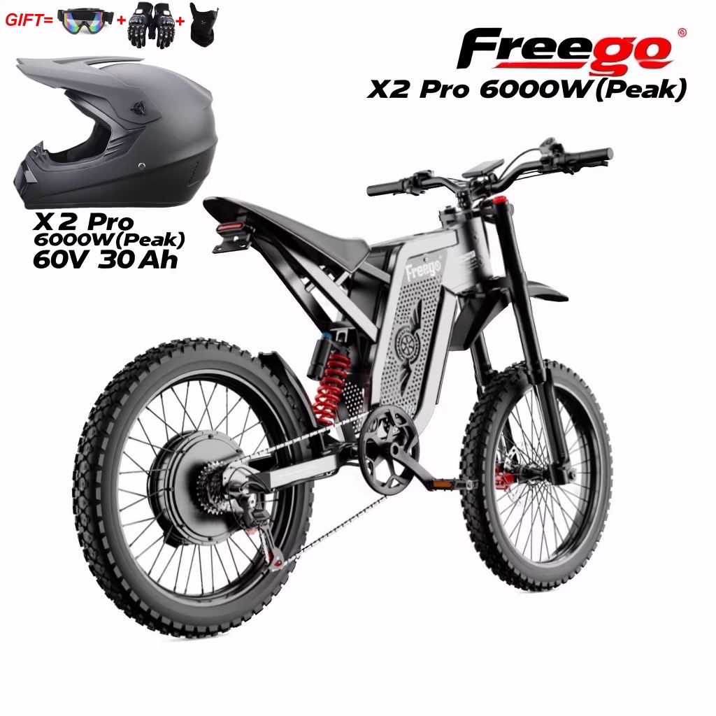 50MPH X2Pro Electric Motorcycle for Adults 6000W(Peak) Motor 60V 30Ah Battery Electric Bicycle Full Suspension Ebike