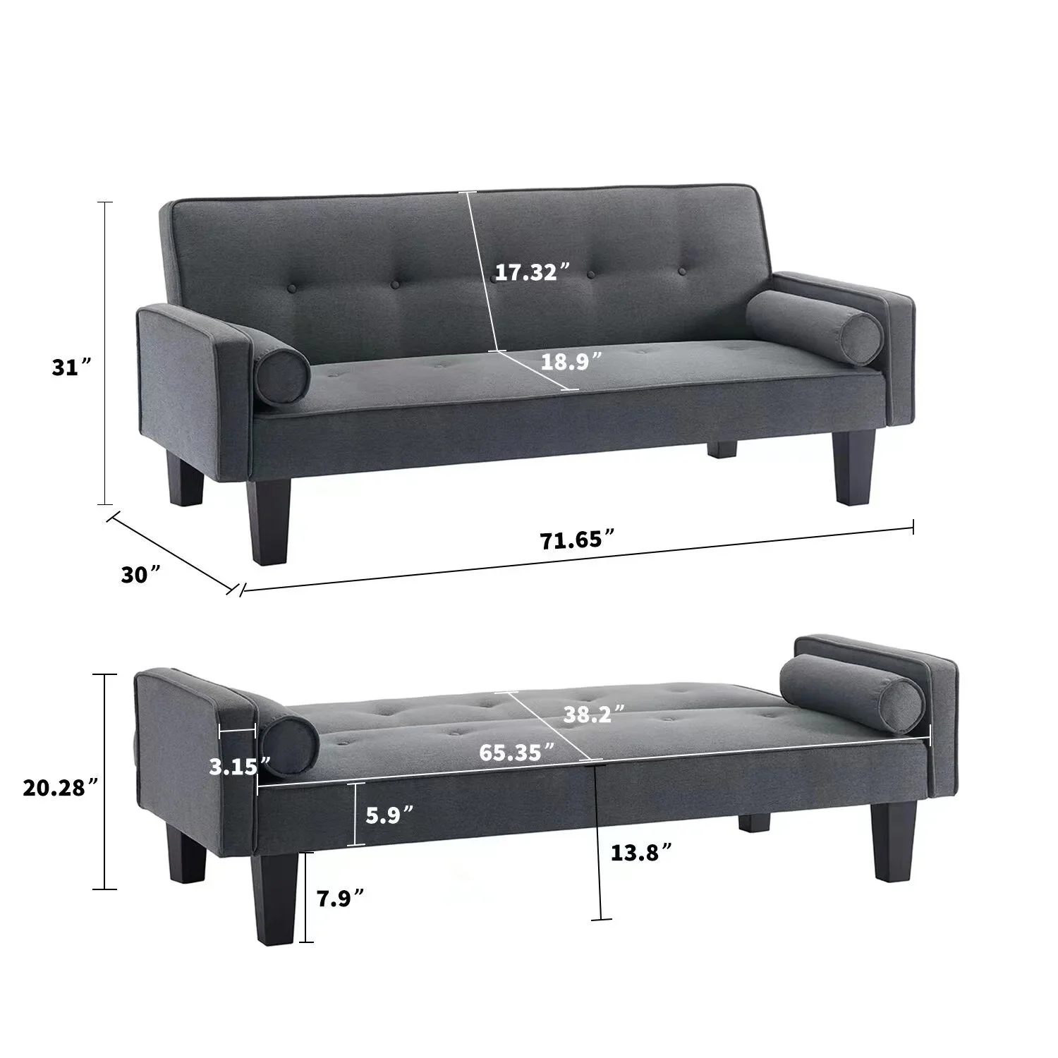 72" Convertible Loveseat Sofa Bed Sleeper Daybed,Modern Upholstered Folding Recliner,Small Futon Sofa for Living Room Apartment Office,Gray 02(Gray 02) - Image 9