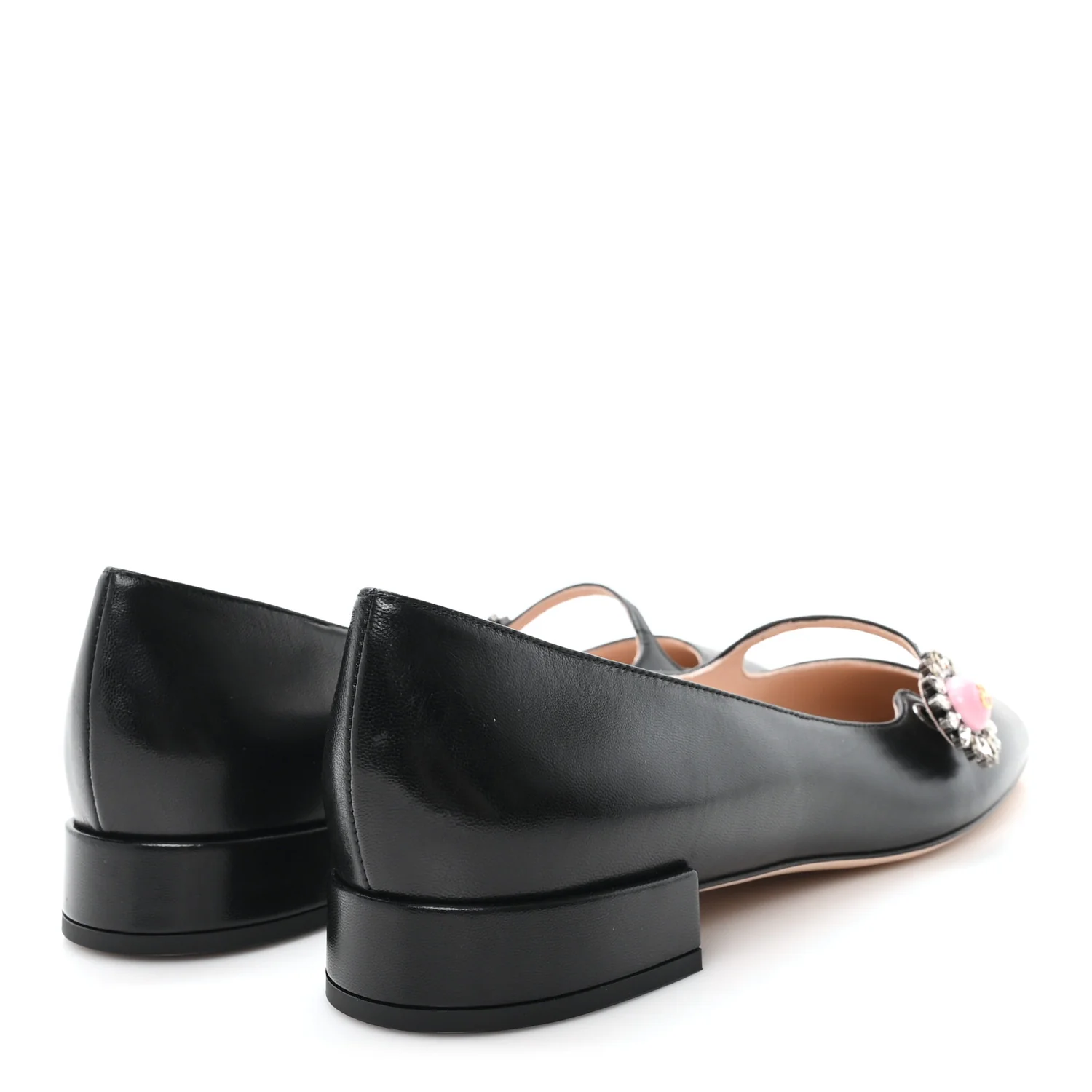 Kidskin Jewel Button Mary Jane Flats  38.5 Black Pink
