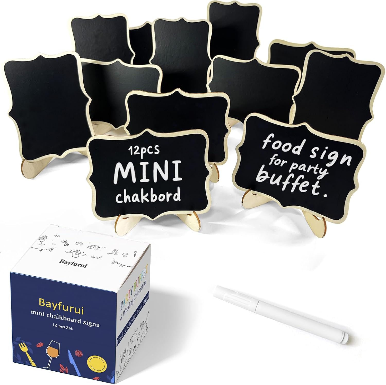 12pcs Mini Chalkboard Signs with Stand, Food Labels for Party Buffet, Food Tag/Name Card for Wedding Table, Name Tag Drink Labels for Taco/Candy Bar/Bake Sale Food Sign, Catering Supplies Buffet Display