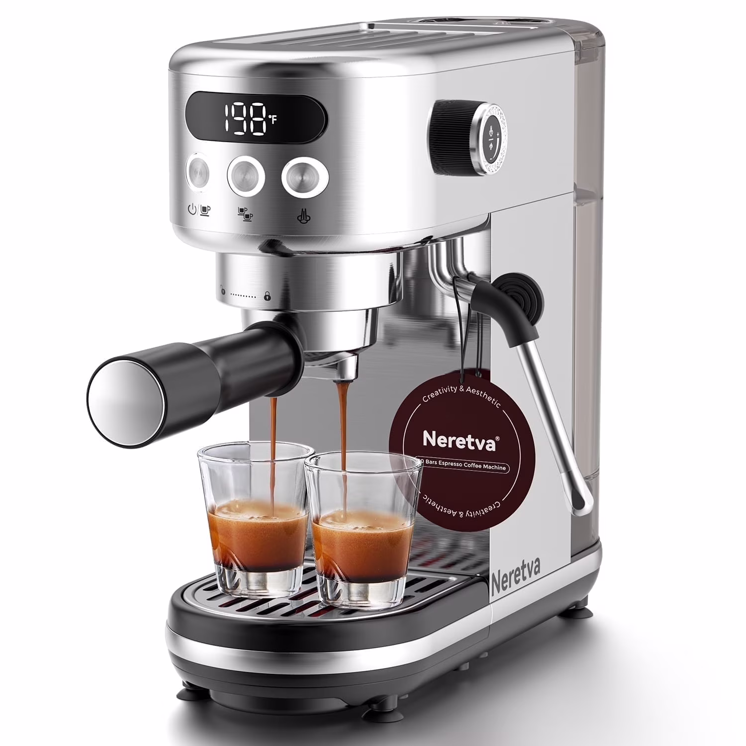 Espresso Machine 15 Bar Professional Espresso Maker with Milk Frother Steam Wand, Cappuccino Latte Machine, Espresso Coffee Machine for Home- Stainless Steel(Visible Pressure Guage) - Image 3