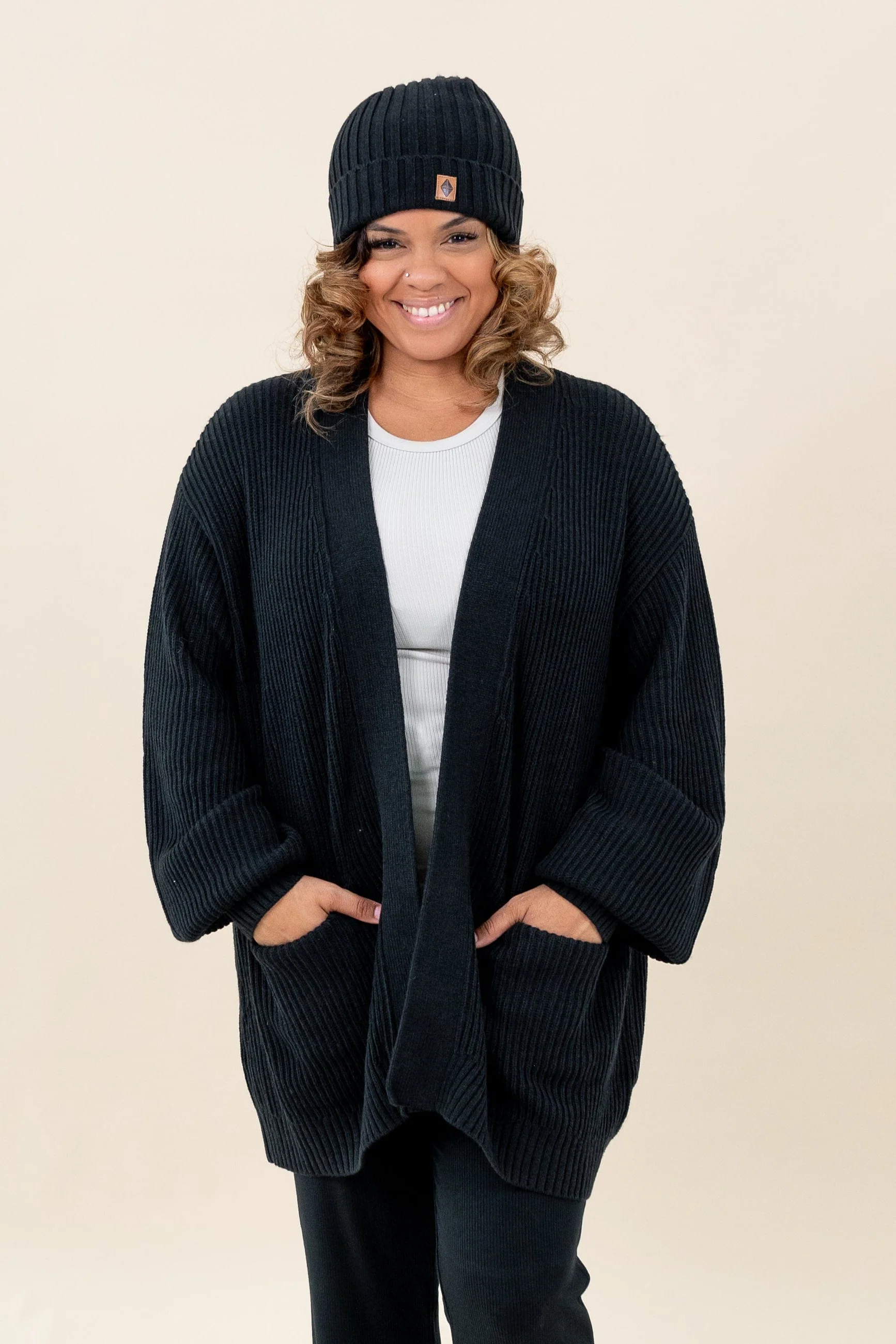 Chunky Knit Women's Oversized Cardigan in Midnight