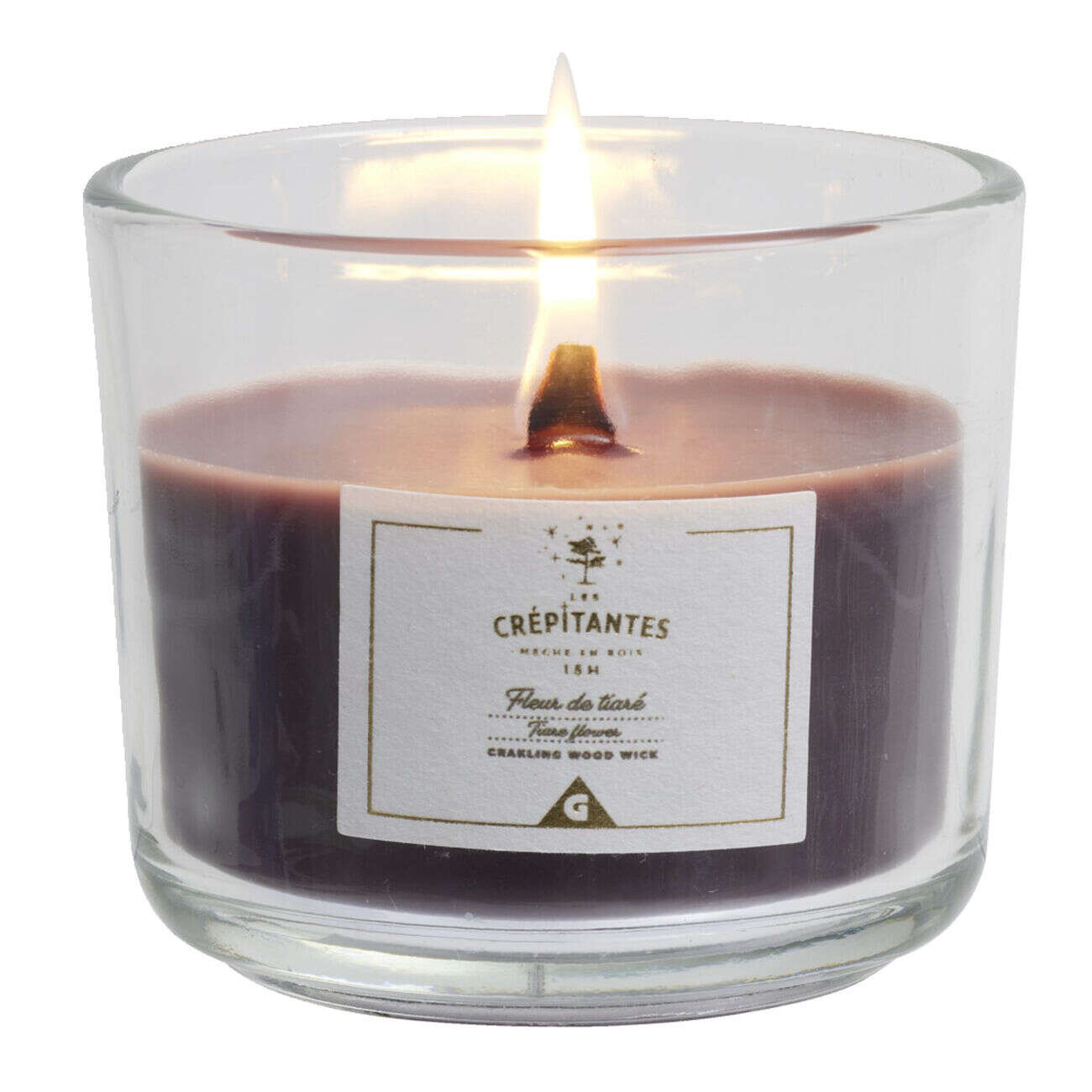 Bougie crépitante mèche en bois senteur fleur de tiaré 15H