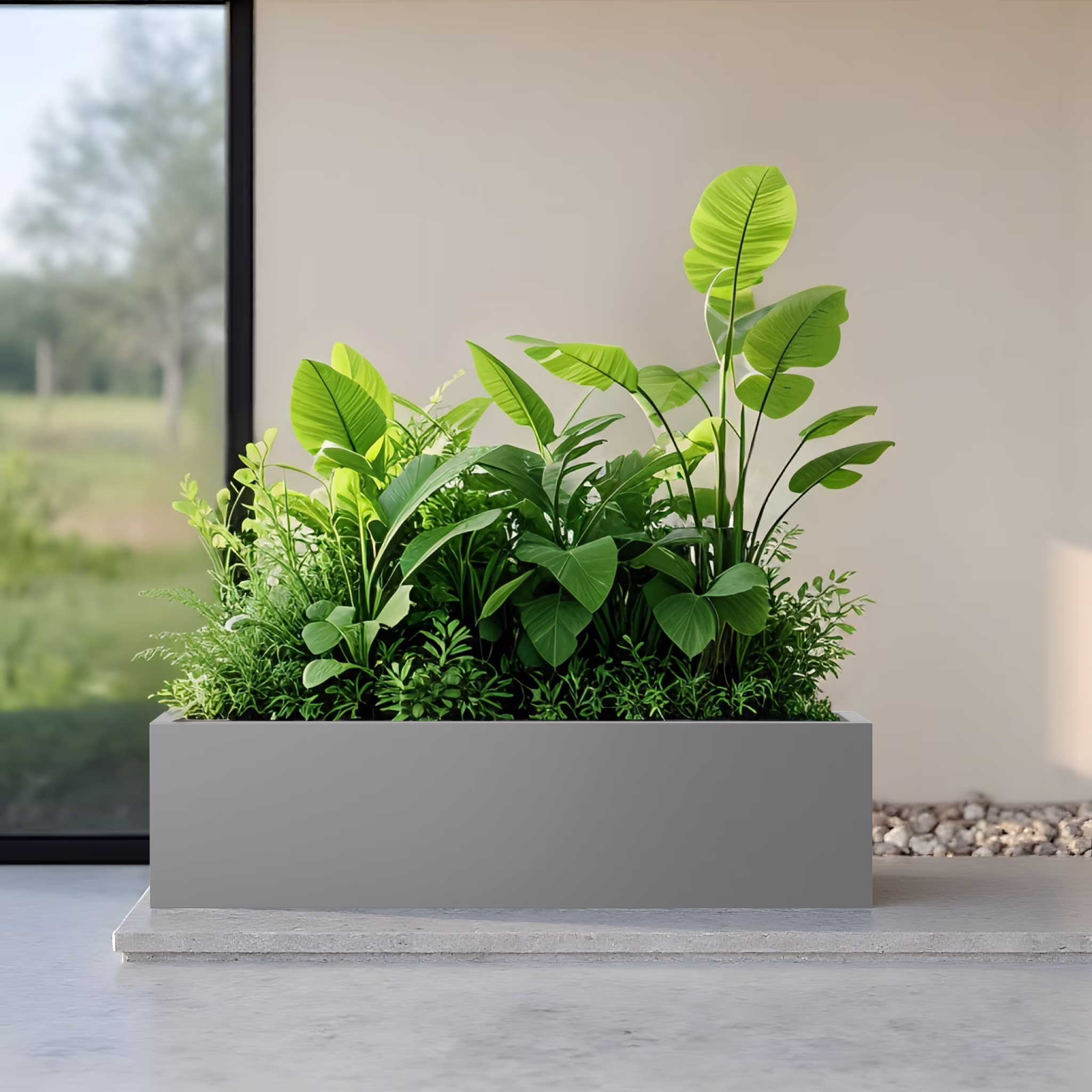 MAYEERTY 36*9*9 Gray Modern Large Rect Metal Planter Box with Drainage Hole for Outdoor Gardening & Balcony