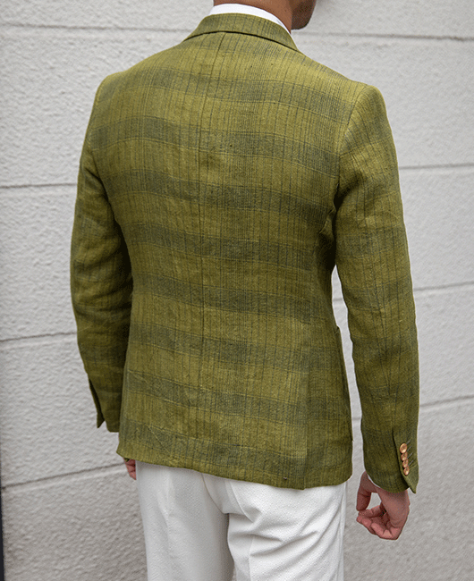 Blazer en lin à carreaux vintage OK, col cranté, poche et deux boutons