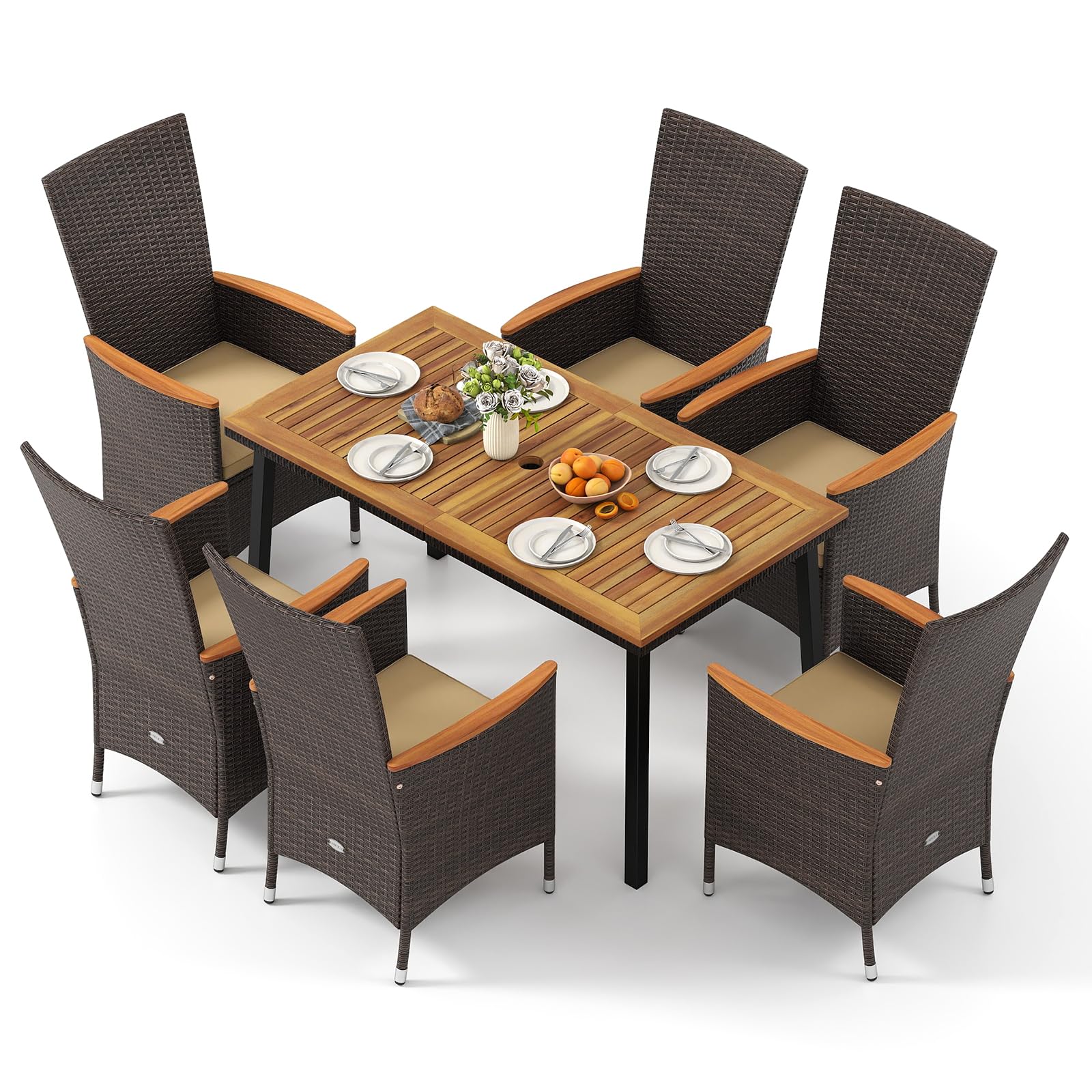 Tangkula Outdoor Dining Set for 6 with Umbrella Hole