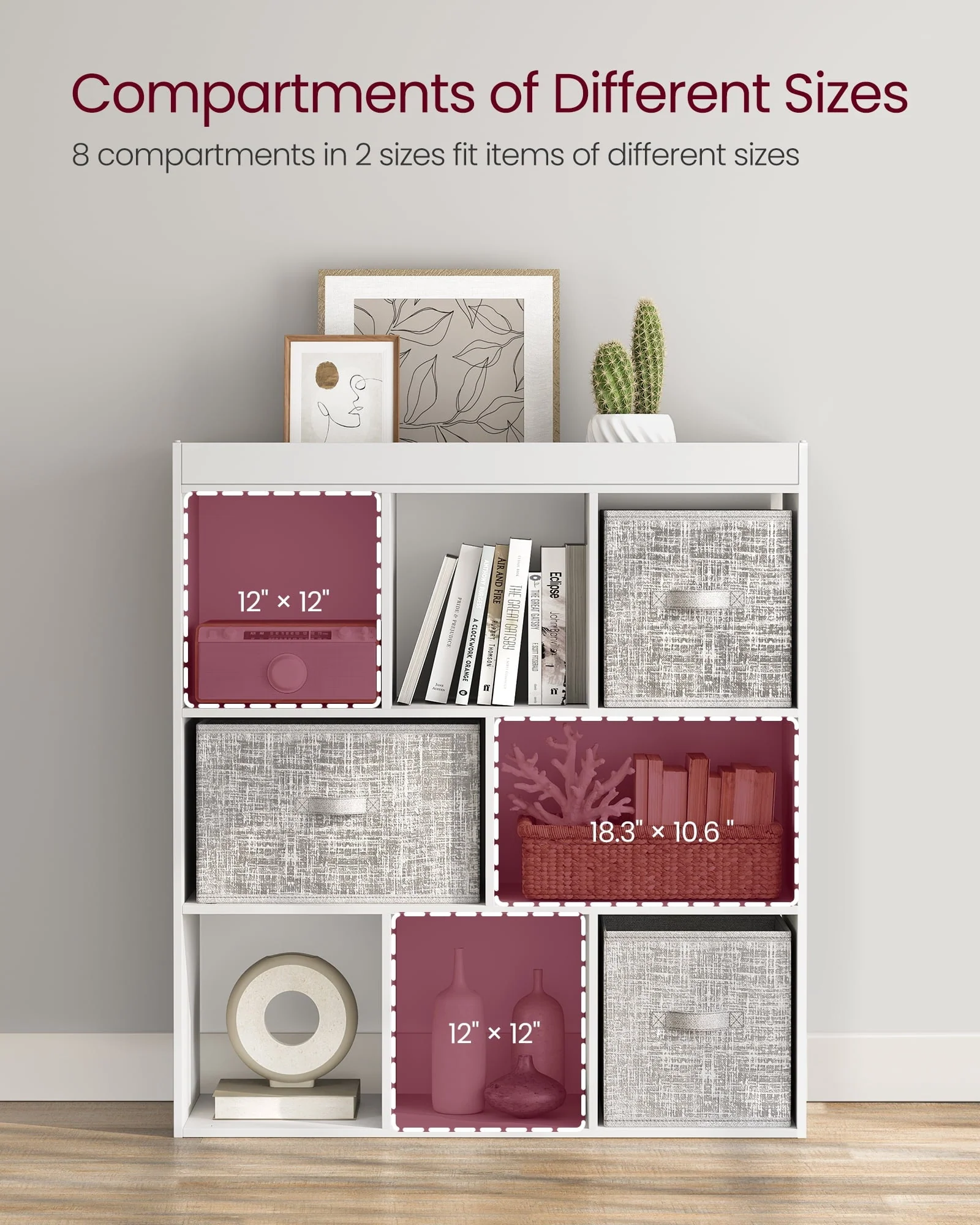 VASAGLE 8-Cube Storage Organizer Bookcase Book Shelf Storage Cabinet White(Brown)