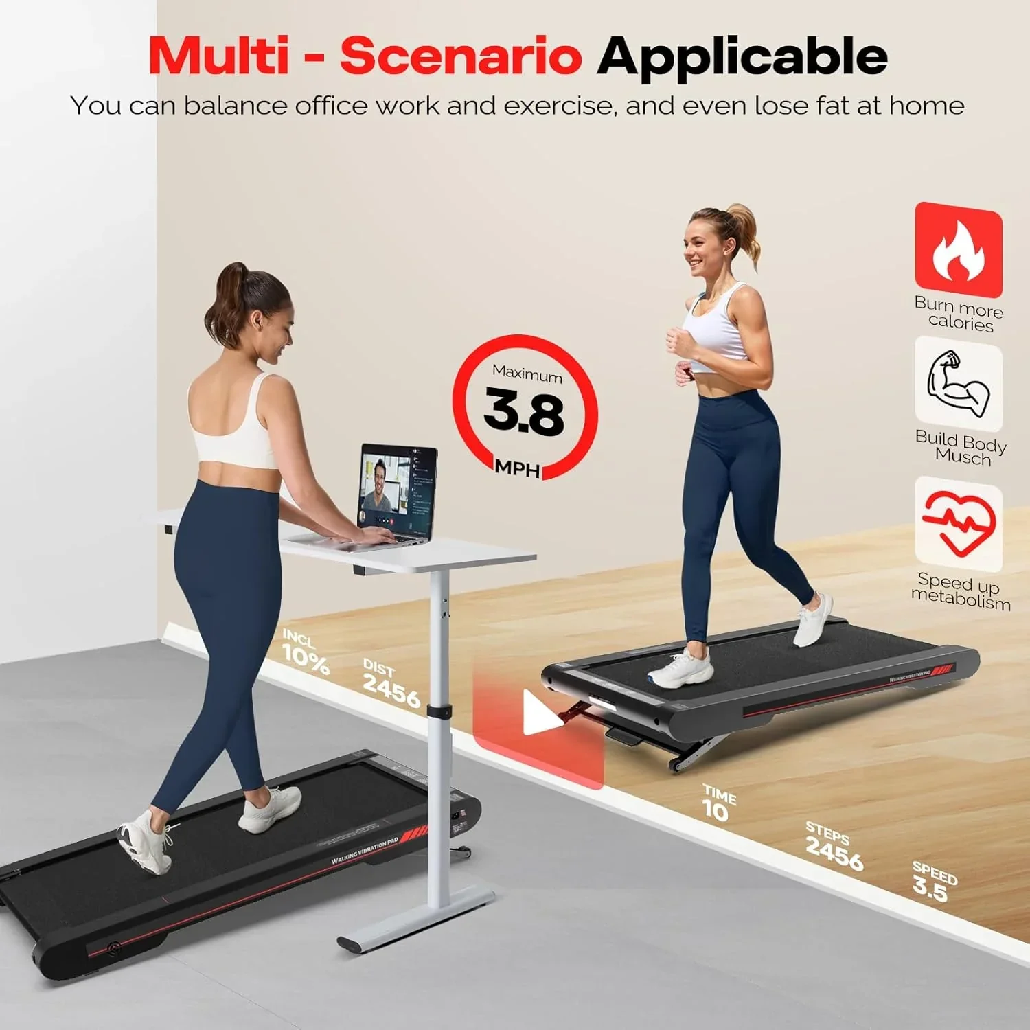 Tapis de marche vibrant Sperax avec application 3 en 1, tapis de marche sous bureau