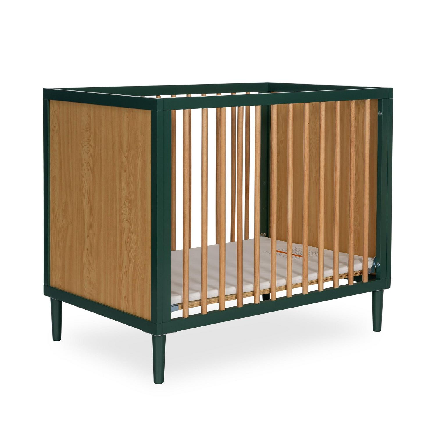 Dream on Me Lucas Mini Modern Crib with Rounded Spindles I Convertible Crib I Mid - Century Meets Modern I Portable Crib