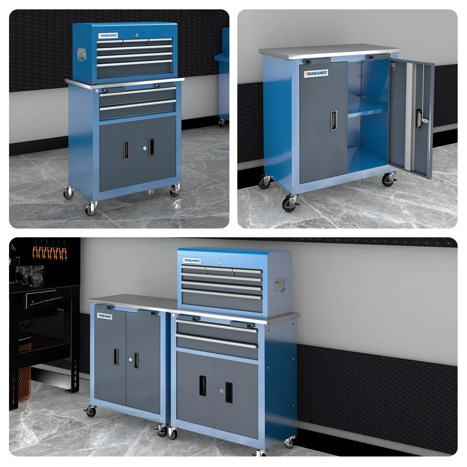Rolling Tool Chest 5-Drawer Tool Cabinet with Stainless Steel Top Key Lock Heavy-Duty