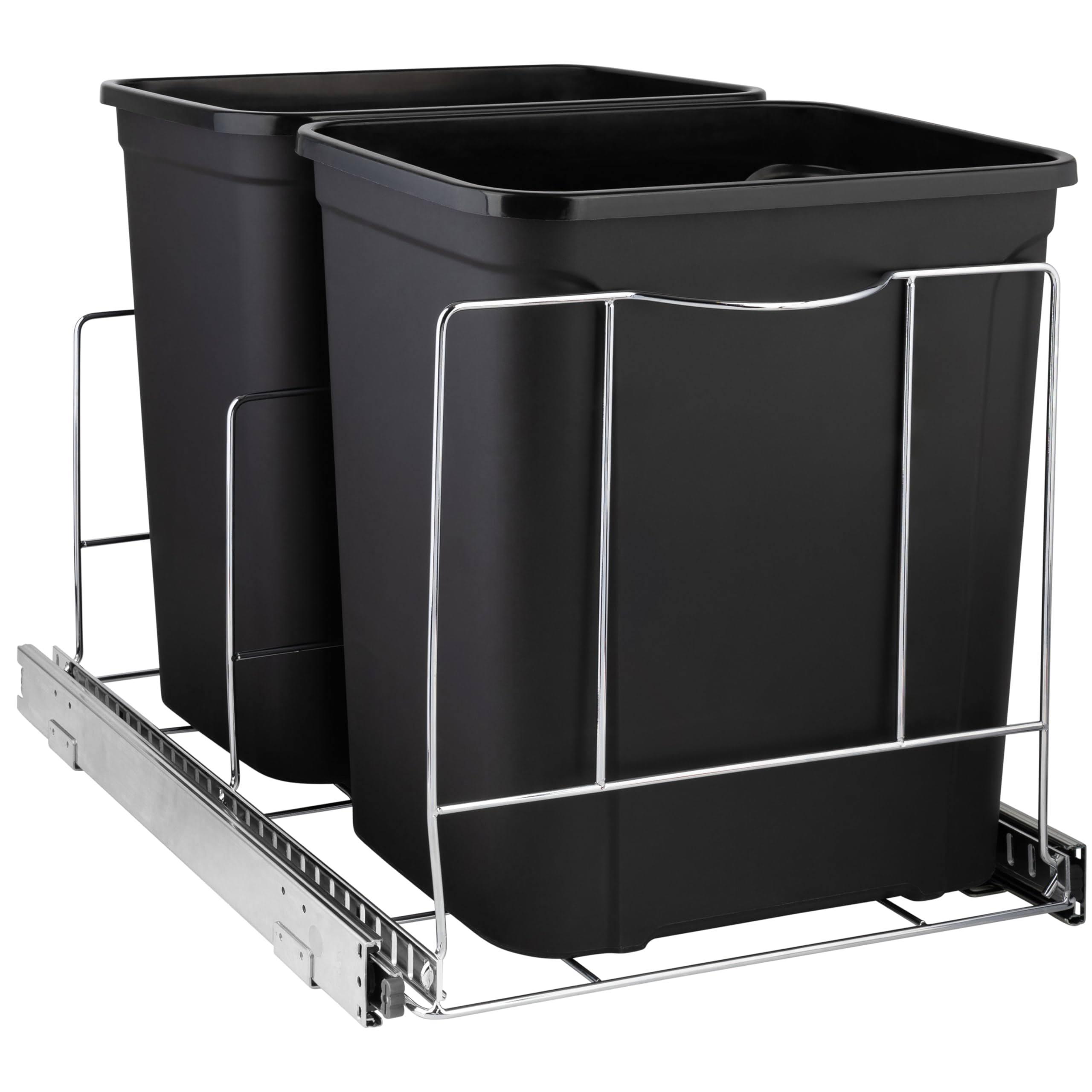 Hold N' Storage Pull Out Double Trash Can Under Cabinet ÿ Heavy Duty Metal Sliding System with Lifetime Limited Warranty, Adjustable -Cans Not