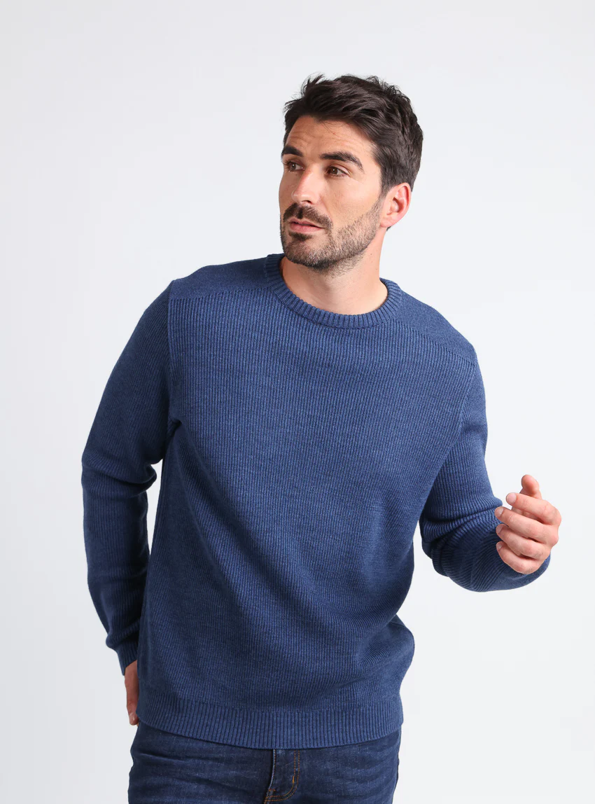 Pull homme col rond en laine bleu marine