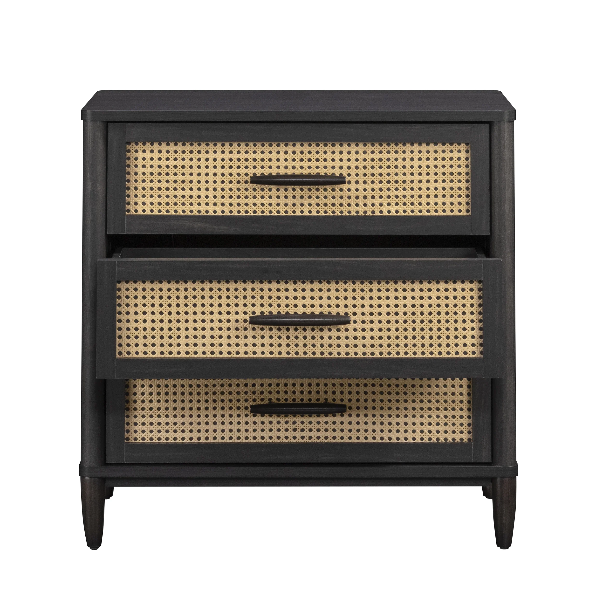 Better Homes & Gardens Springwood Caning 3-Drawer Nightstand with USB, Light Honey finish