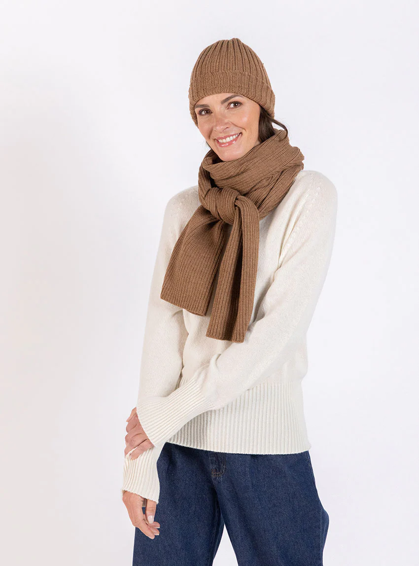 Bonnet mixte en laine mérinos marron