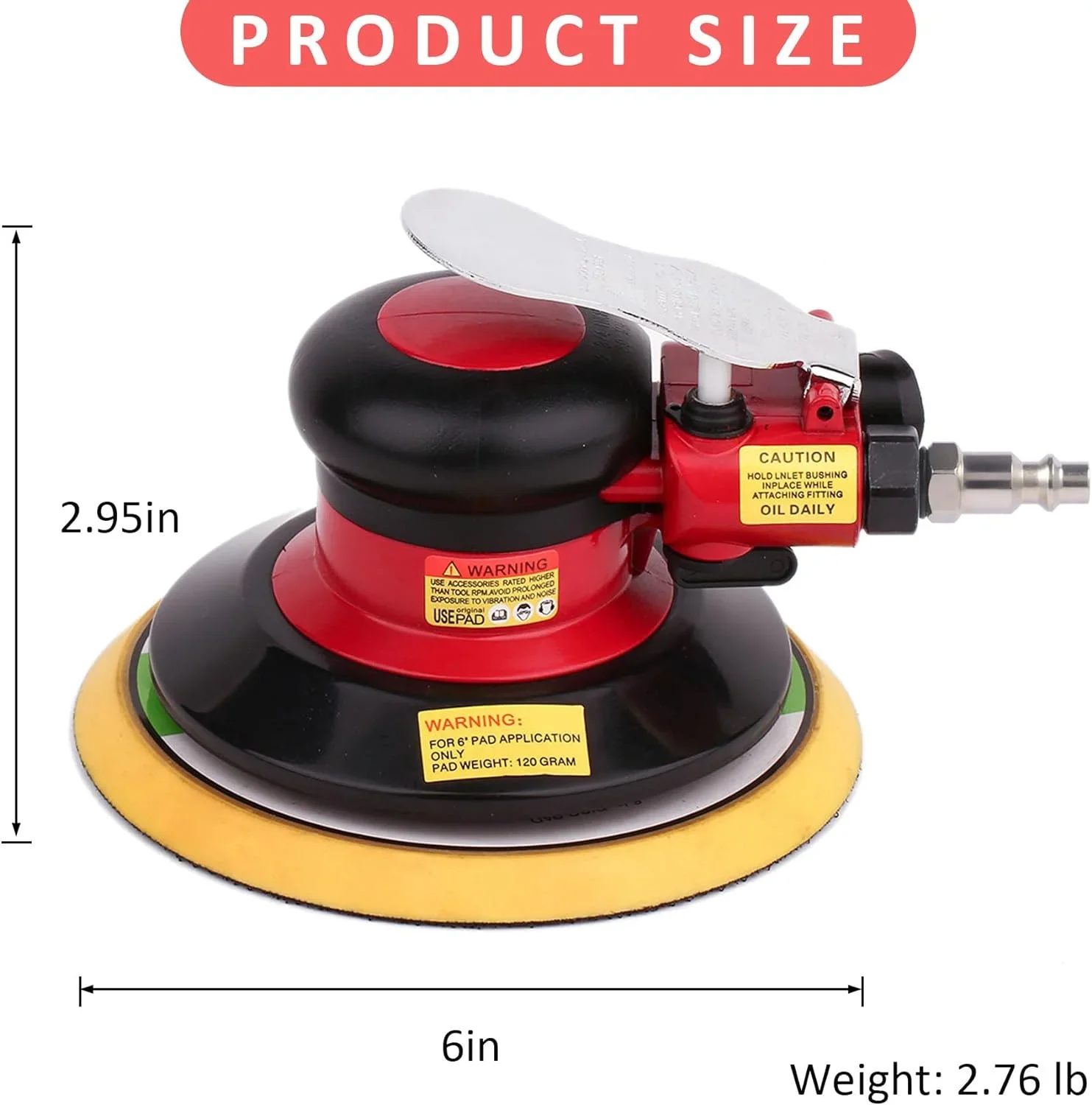 Professional  Random Orbital Palm Sander, Dual Action Pneumatic Sander, Low Vibration, Heavy Duty 6 Inch