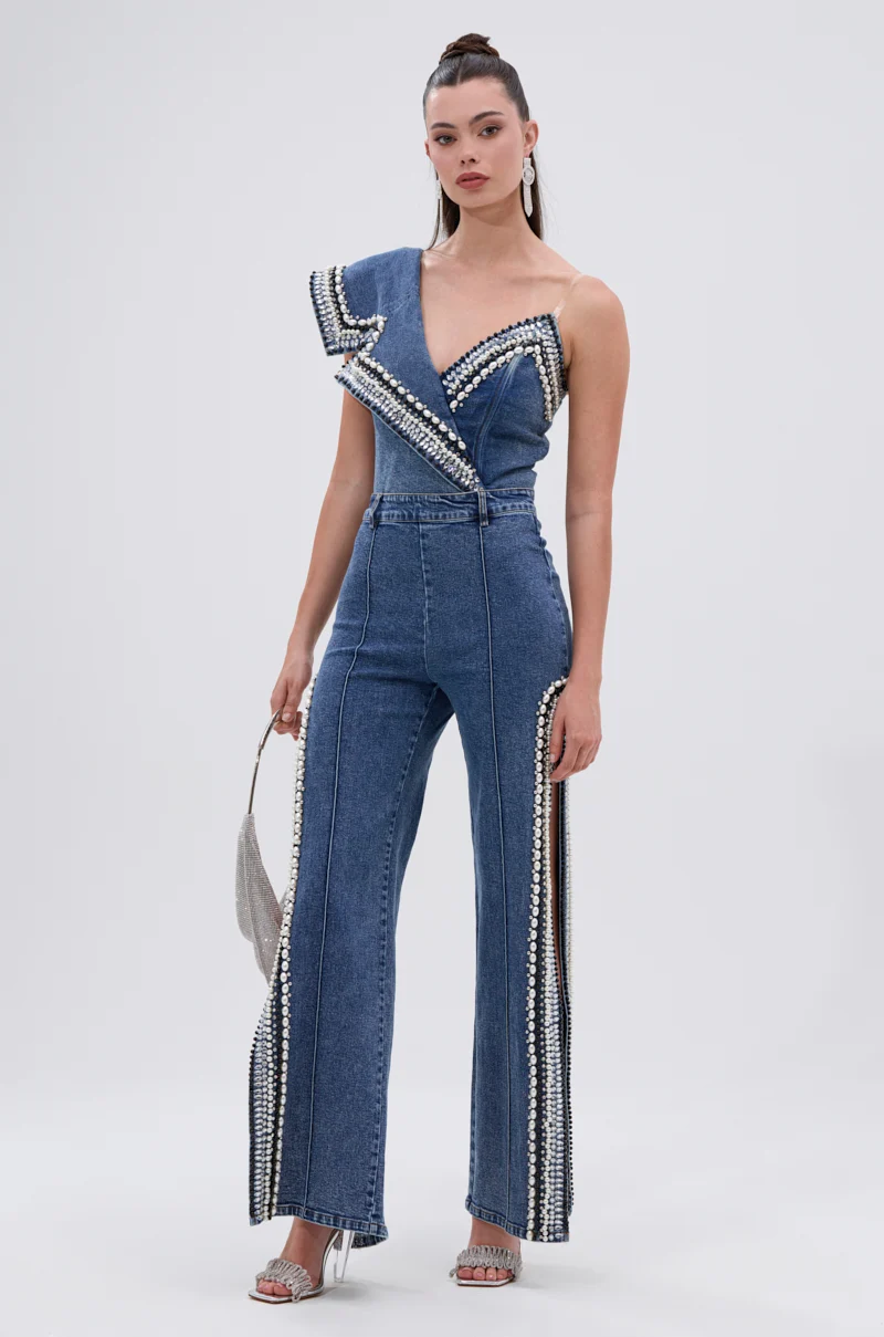 LUXURIOUS DENIM PANTS WITH SIDE SLITS - Akira Store