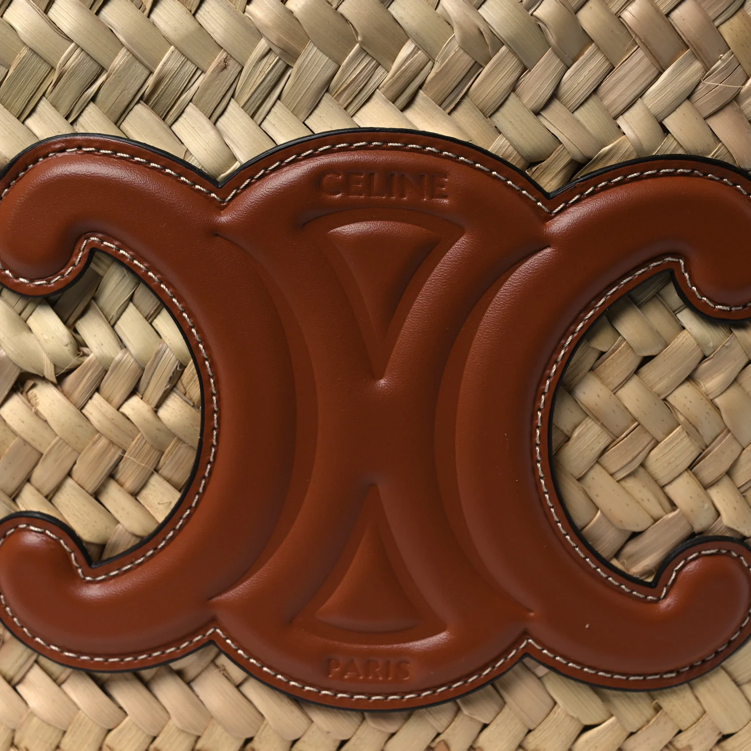 Raffia Calfskin Triomphe Medium Panier Tan