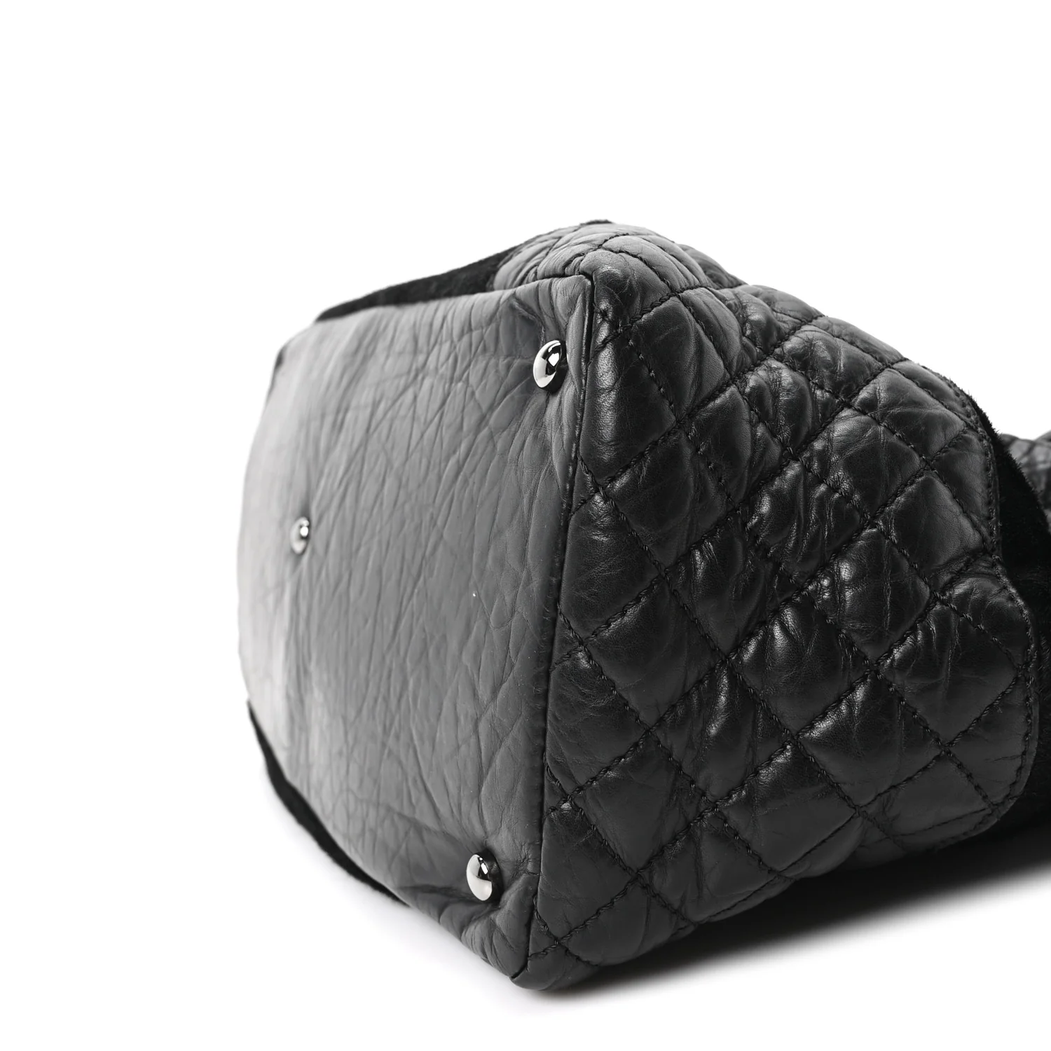 Aged Calfskin Pony Hair Quilted Small Miss Pony Drawstring Tote Black