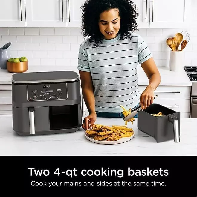 Ninja Foodi 8 Qt 2 - Basket Air Fryer, Black - Dualzone Technology, Smart Finish