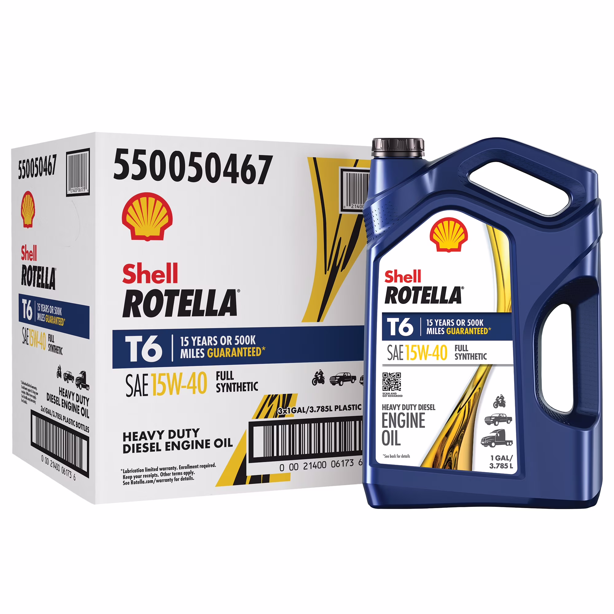 (3 pack) Rotella T6 Full Synthetic 15W-40 Motor Oil, 1 Gallon (3 Pack)