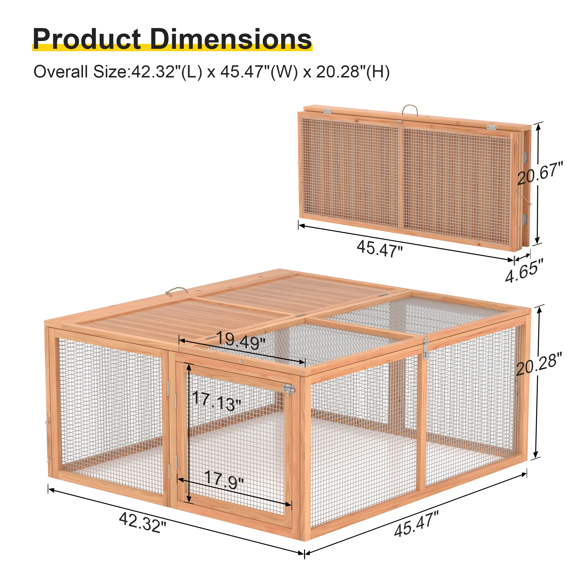 Portable Chicken Coop Run Rabbit Hutch Outdoor Small Animal Cage House Wooden Poultry Enclosure for Bunny, Duck, Chick, Quail, No Assembly Required(Yellow) - Image 8