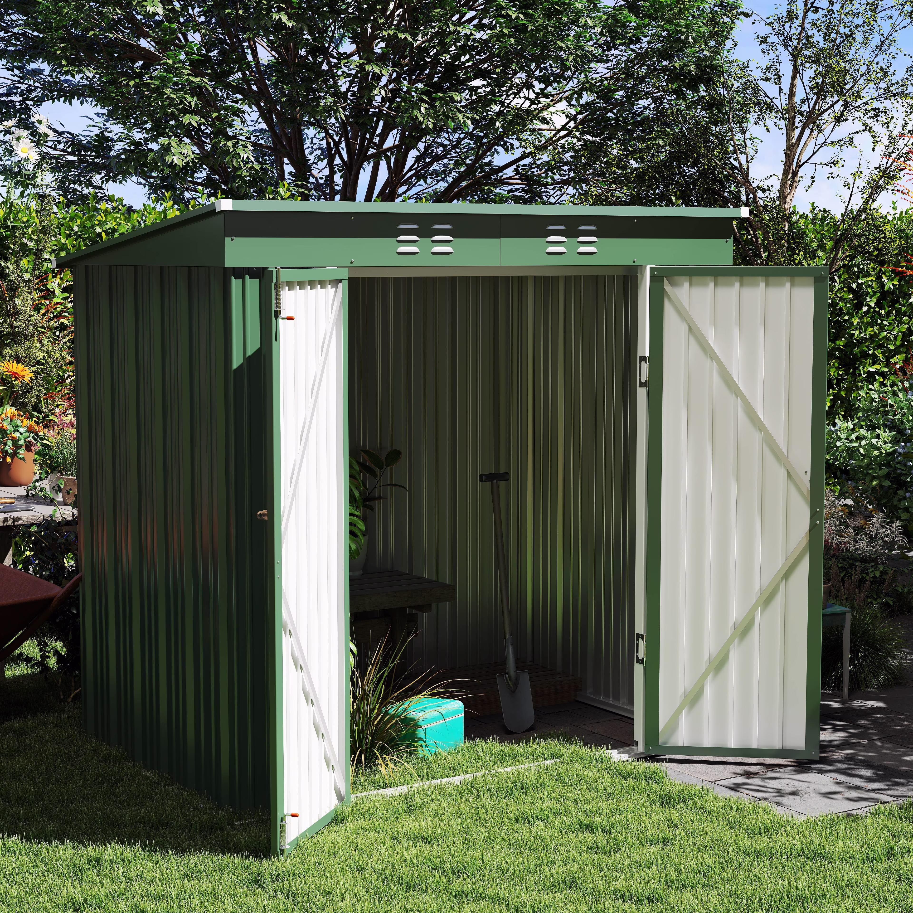 Asofer 6'x4' Metel Sheds and Outdoor Storage Clearance, Tool Shed with Lockable Door for Garden, Green