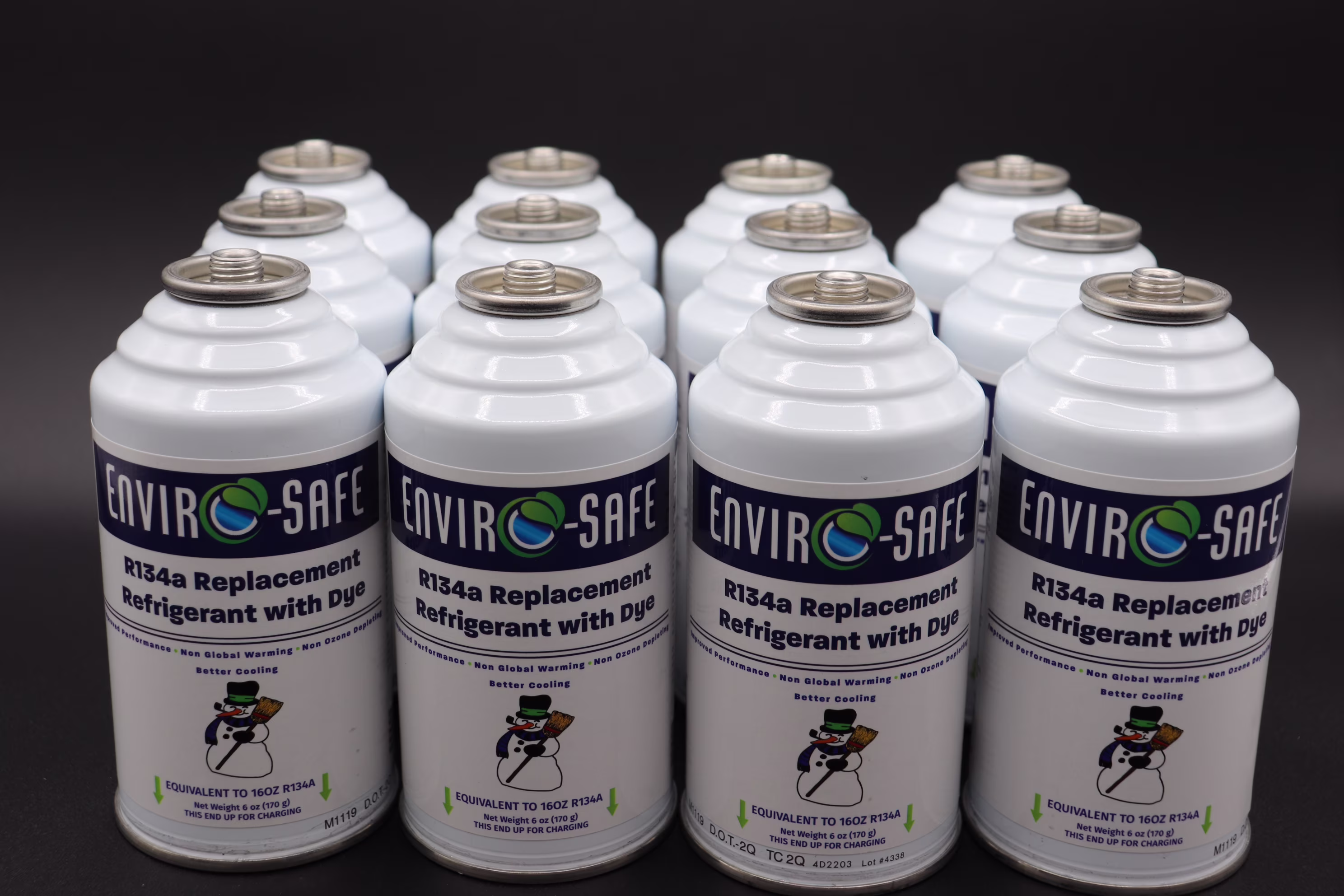 R134a, R134, R-134a Replacement Refrigerant with (Dye), Case of 12 Cans #1030