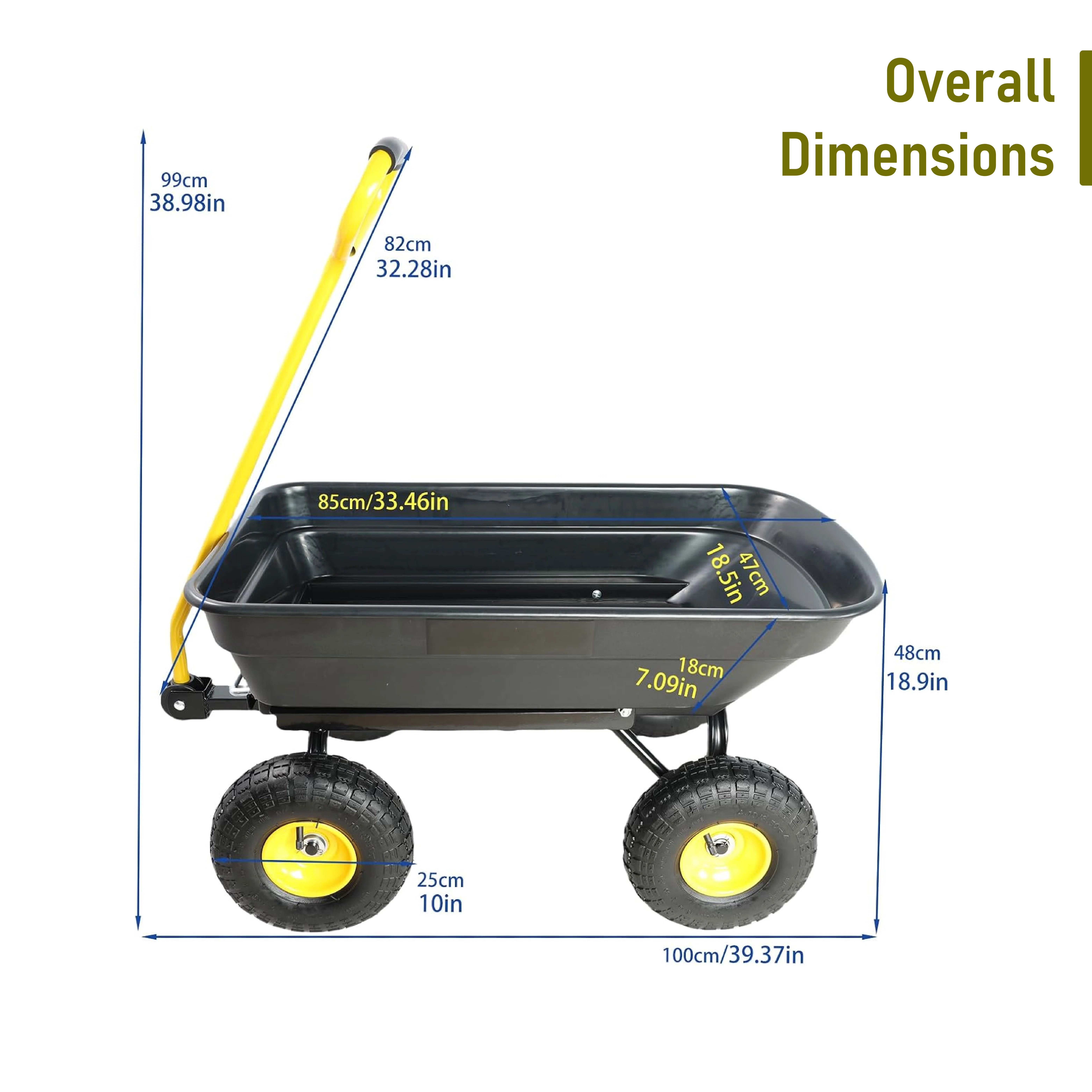 Garden Cart Yard Wagon Dump Cart on Wheels Outdoor Gardening Cart with Steel Frame Lawn Garden Dump Cart Utility, 220 lb. Capacity, 55L, 10" Pneumatic Tire (Black) - Image 3