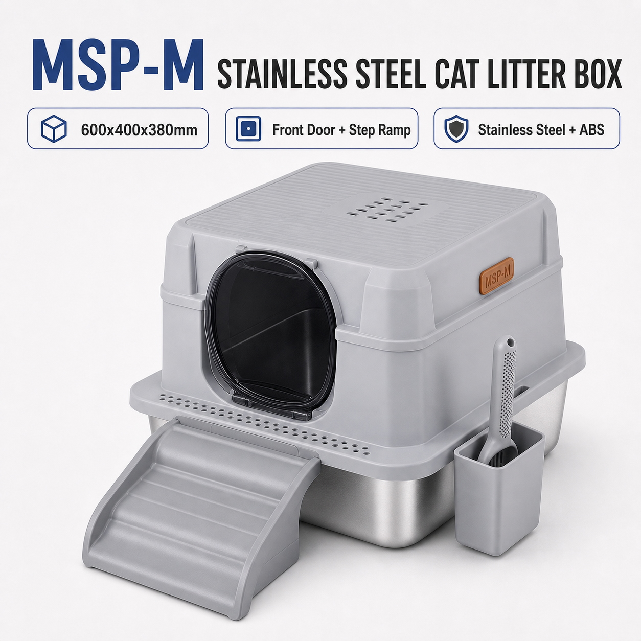 Large Stainless Steel Enclosed Cat Litter Box Arenero Para Gatos Front Door Step Ramp Ventilated Lid for Large Indoor Pets