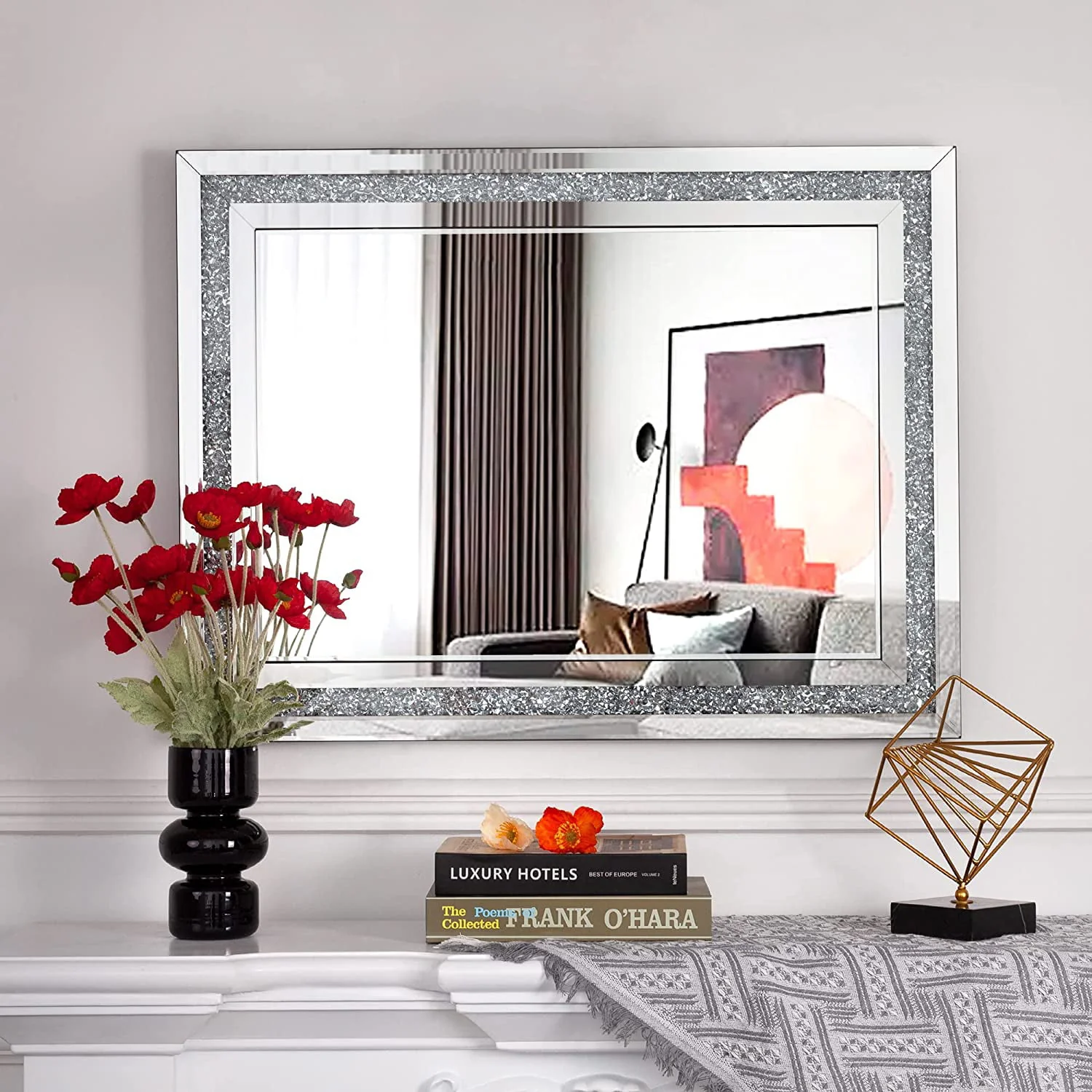 SHYFOY Rectangle Decorative Wall Mirror Crushed Diamond Vanity Mirror Wall Mounted Makeup Mirror for Home Decor Image 4