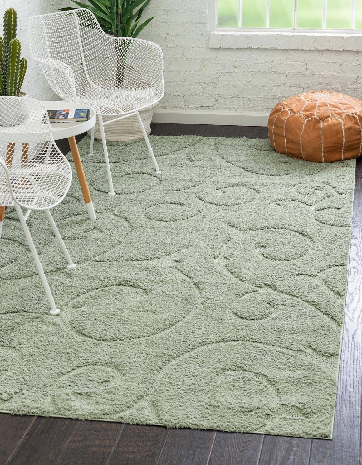 Unique Loom Carved Floral Shag Area Rug - 4' x 6', Green